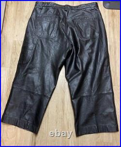 Wilsons Men Raw Hem Black 5 Pocket Leather Biker Pants Lined Sz 38
