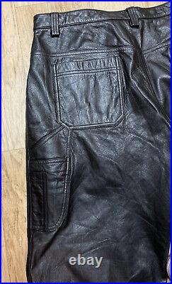 Wilsons Men Raw Hem Black 5 Pocket Leather Biker Pants Lined Sz 38