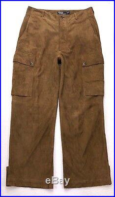 X119 Polo by Ralph Lauren Men's Suede Leather Cargo Pants sz 33 (Mea 33x29 hem)