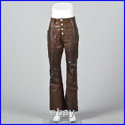 XS 1970s Brown Leather Pants Unisex Vintage Hippie Boho Festival Rugged Pants
