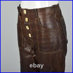 XS 1970s Brown Leather Pants Unisex Vintage Hippie Boho Festival Rugged Pants