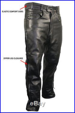 Xelement Men's Premium Leather Motorcycle Over Pants withSide Zipper & Snaps B7470