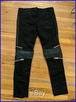 YSL Moto Biker Pants D04 M/SK-LW Mens Slim Black Leather Denim Zippers
