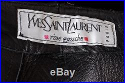 YVES SAINT LAURENT Mens VINTAGE Black Wool+Leather Stripe Pants Trousers 50/32 W
