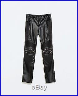 ZARA Man BNWT Black Synthetic Faux Leather Biker Trousers With Zips 0706/320