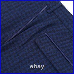 Zilli Blue Houndstooth Check Soft Wool Pants with Leather Details 43 (Eu 62)