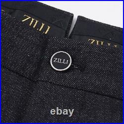 Zilli Dark Charcoal Gray Twill Wool'Denim' Pants with Leather Details 41 NWT