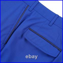 Zilli Slim-Fit Royal Blue Lightweight 180s Wool Pants 32 (Eu 48) Leather Details