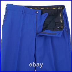 Zilli Slim-Fit Royal Blue Lightweight 180s Wool Pants 40 (Eu 58) Leather Details